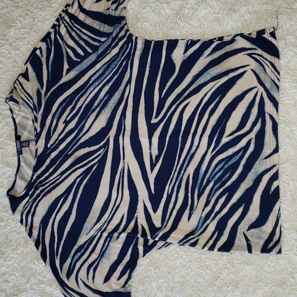 Chaps Pullover Blue Cream Print Blouse Tie Sleeves Medium - Picture 5 of 12